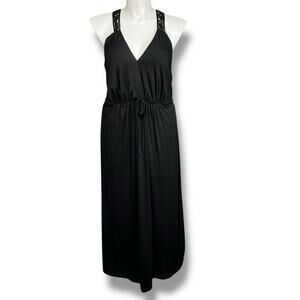 Vintage Torrid Womens Maxi Blouson Sundress V Neck Sleeveless Lace Back Black 4X